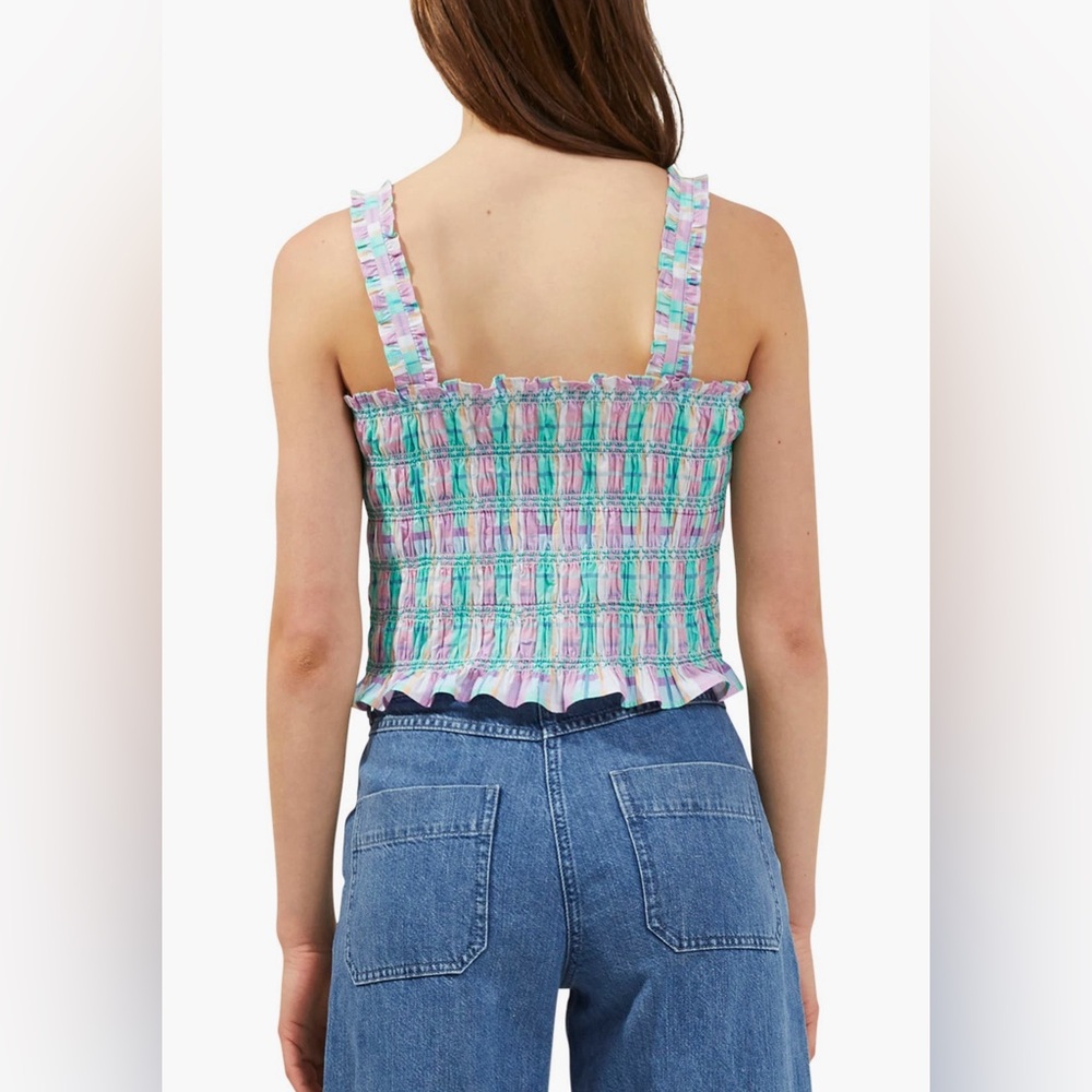 NWT! French Connection Smocked Check Organic Cotton Top - Picture 2 of 5